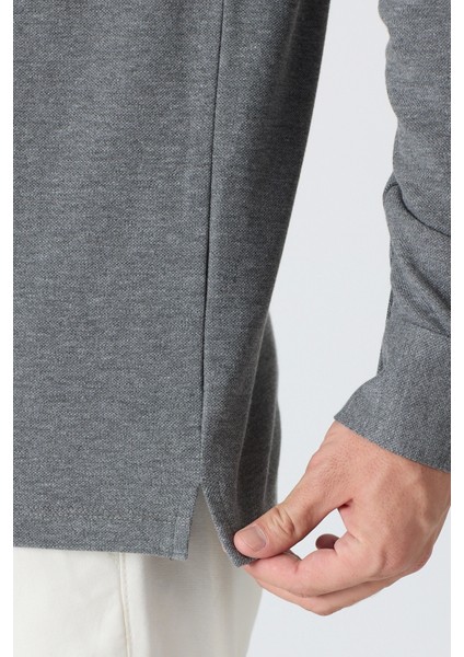 Erkek Uzun Kollu Polo Yaka Comfort Sweatshirt - Antrasit Gri fırsatları