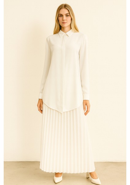 1045 Gömlek Yaka Önden Gizli Düğmelli Gömlek Qys 1045 Gömlek #23-05#