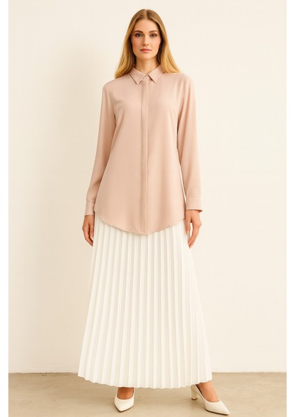 1045 Önden Gizli Düğmeli Klasik Gömlek Qys Gömlek 1045 #23-04#