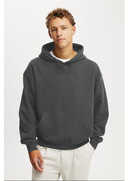 Füme Kapüşonlu Kanguru Cep Erkek Sweatshirt E7169