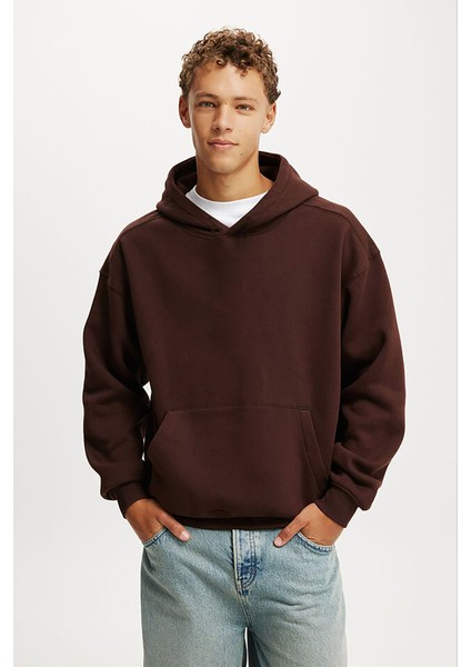 Kahverengi Kapüşonlu Kanguru Cep Erkek Sweatshirt E7169