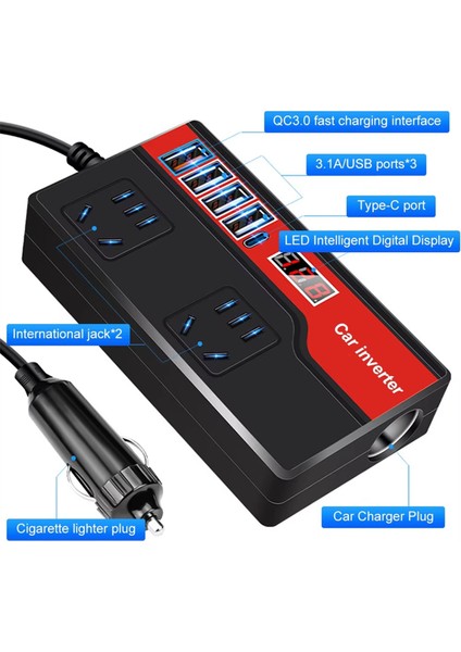 Araba Güç Invertörü Dc 12V/24V'DAN Ac 220V'A Otomatik Güç Dönüştürücü 2000W 4usb Portlu Dijital Ekranlı Araba Güç Adaptörleri, A (Yurt Dışından) fırsatları