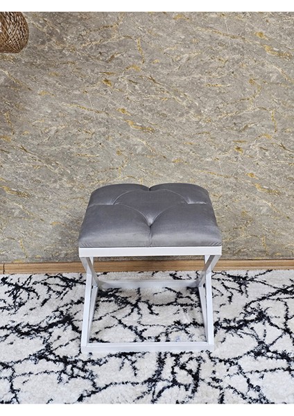 Beyaz Boyalı 45 cm x 45 cm Çaprazlı Puf Bench Oturak Gri Renk 45 x 45 Boyut/ebat fiyatları