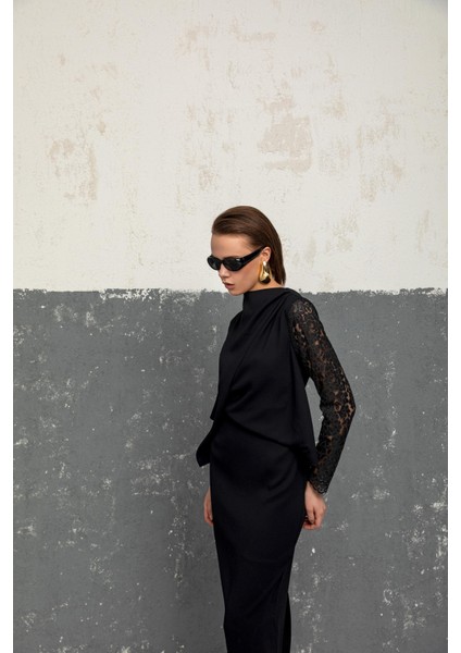 Dantel Kol Detaylı Elbise 26W40831 modelleri