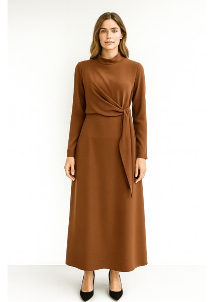 2455 Beli Bağlama Deetaylı Simli Elbise Qys Elbise #24-03#