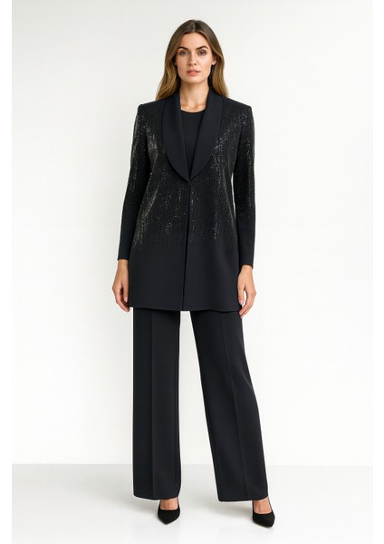 Y1246 Önü ve Kolu Taş Detaylı Pantolonlu Şık Ceketli Takım Qks Takım 24-02#