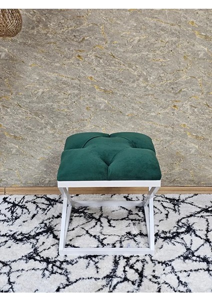 Beyaz Boyalı 45 cm x 45 cm Çaprazlı Puf Bench Oturak Yeşil Renk 45 x 45 Boyut/ebat fiyatları