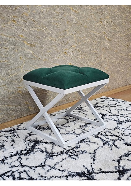 Beyaz Boyalı 45 cm x 45 cm Çaprazlı Puf Bench Oturak Yeşil Renk 45 x 45 Boyut/ebat modelleri