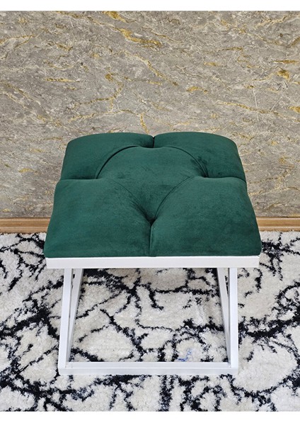 Beyaz Boyalı 45 cm x 45 cm Çaprazlı Puf Bench Oturak Yeşil Renk 45 x 45 Boyut/ebat fırsatları