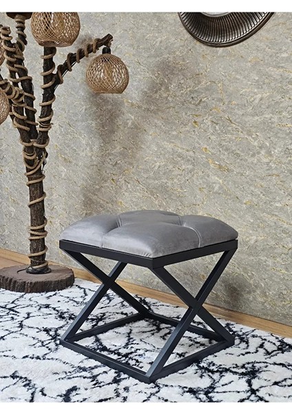 Siyah Boyalı 45 cm x 45 cm Çaprazlı Puf Bench Oturak Gri Renk 45 x 45 Boyut/ebat