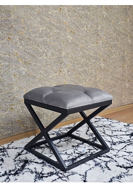 Siyah Boyalı 45 cm x 45 cm Çaprazlı Puf Bench Oturak Gri Renk 45 x 45 Boyut/ebat modelleri