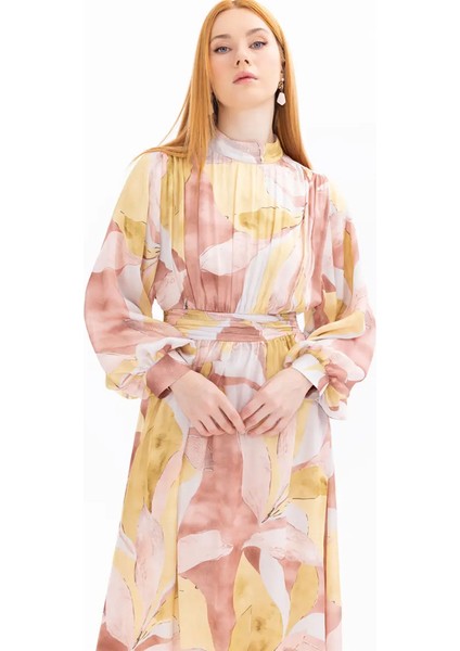 1003 Elbise Arkadan Fermuarlı Saten Şık Elbise 10002411311003 Qys #24-05#