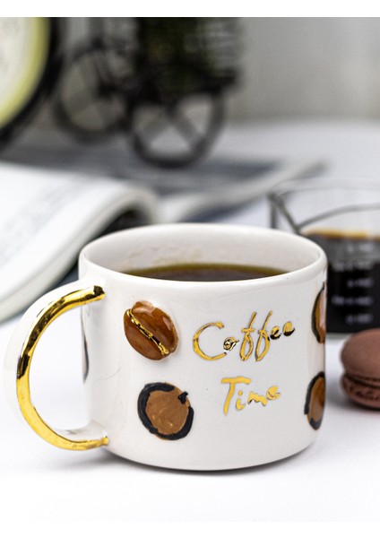 24K Altın Süslemeli Kahve Zamanı - Coffee Timetemalı El Yapımı Seramik Mug fiyatları