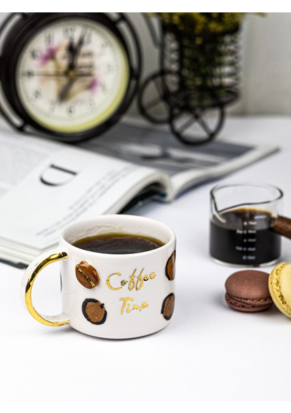24K Altın Süslemeli Kahve Zamanı - Coffee Timetemalı El Yapımı Seramik Mug modelleri