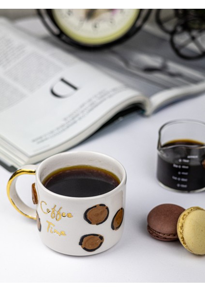 24K Altın Süslemeli Kahve Zamanı - Coffee Timetemalı El Yapımı Seramik Mug indirimleri