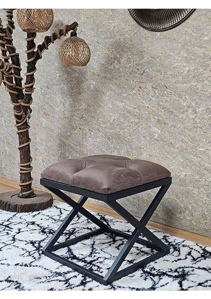 Siyah Boyalı 45 cm x 45 cm Çaprazlı Puf Bench Oturak Kahverengi Renk 45 x 45 Boyut/ebat