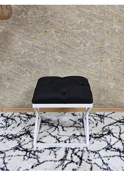 Beyaz Boyalı 45 cm x 45 cm Çaprazlı Puf Bench Oturak Siyah Renk 45 x 45 Boyut/ebat fiyatları