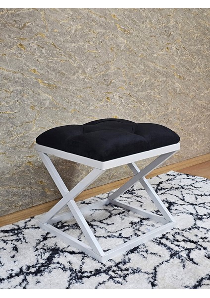 Beyaz Boyalı 45 cm x 45 cm Çaprazlı Puf Bench Oturak Siyah Renk 45 x 45 Boyut/ebat modelleri