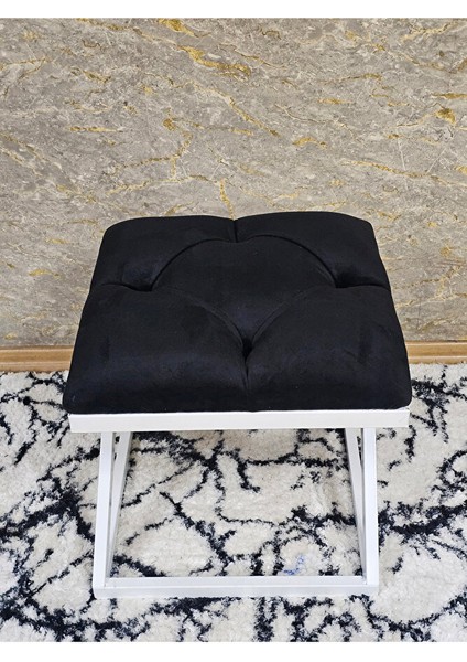 Beyaz Boyalı 45 cm x 45 cm Çaprazlı Puf Bench Oturak Siyah Renk 45 x 45 Boyut/ebat fırsatları