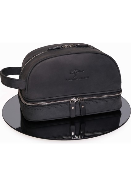 Kangaroo Kıngdom Seyahat Organizatörü Portföy El Çantası Hakiki Deri Siyah Crazy Horse 6577-ZS