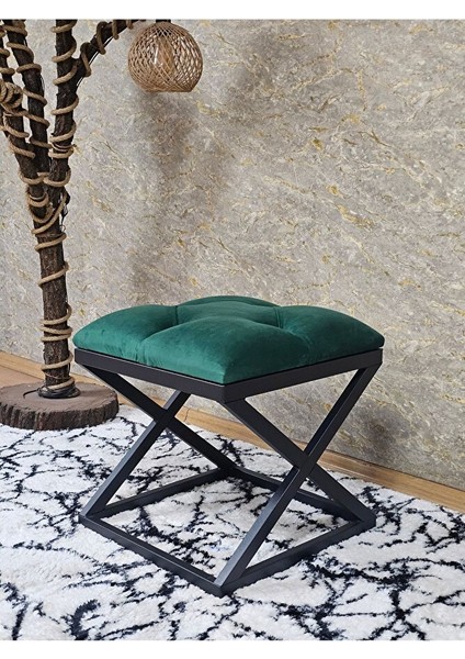 Siyah Boyalı 45 cm x 45 cm Çaprazlı Puf Bench Oturak Yeşil Renk 45 x 45 Boyut/ebat