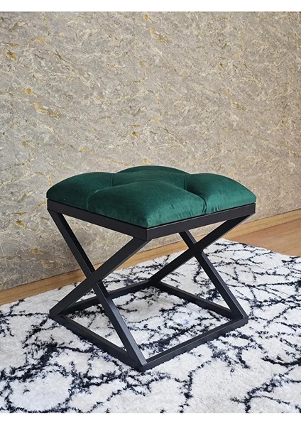 Siyah Boyalı 45 cm x 45 cm Çaprazlı Puf Bench Oturak Yeşil Renk 45 x 45 Boyut/ebat modelleri