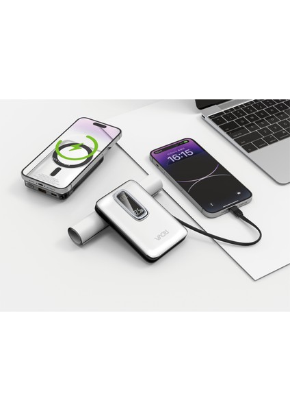 PWS627 10000 Mah 22.5W Hızlı Şarj Destekli Kablosuz Powerbank – Type-C & USB Çıkışlı, Dahili Kablo fiyatları