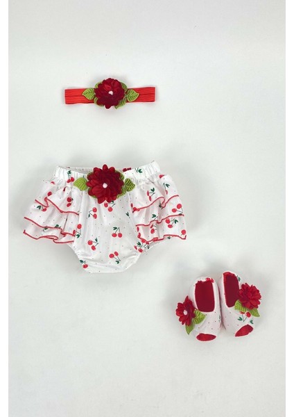 Kiraz Desen Saç Bantlı , Külot ve Ayakkabılı Takım