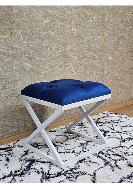 Beyaz Boyalı 45 cm x 45 cm Çaprazlı Puf Bench Oturak Mavi Renk 45 x 45 Boyut/ebat modelleri