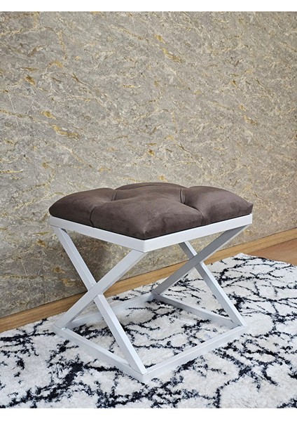 Beyaz Boyalı 45 cm x 45 cm Çaprazlı Puf Bench Oturak Kahverengi Renk 45 x 45 Boyut/ebat modelleri