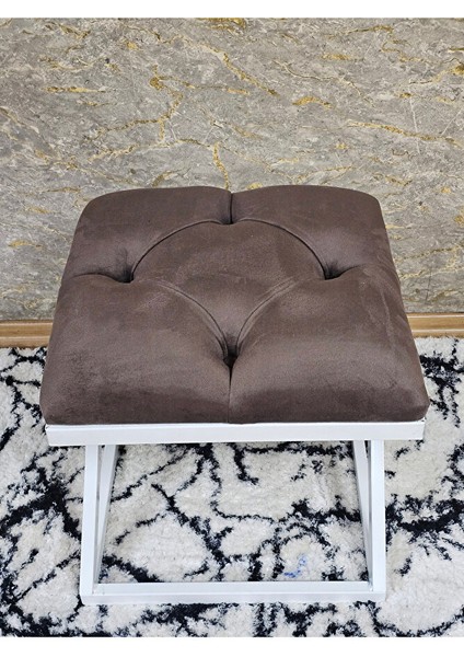 Beyaz Boyalı 45 cm x 45 cm Çaprazlı Puf Bench Oturak Kahverengi Renk 45 x 45 Boyut/ebat fırsatları