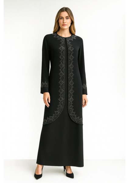2452 Elbise Önü ve Kol Uçları Taş Işlemeli Anne Elbise Qys Elibse 2452 #24-05#