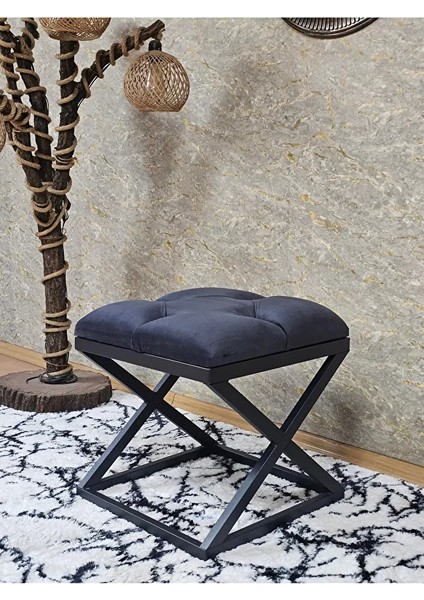 Siyah Boyalı 45 cm x 45 cm Çaprazlı Puf Bench Oturak Füme Renk 45 x 45 Boyut/ebat