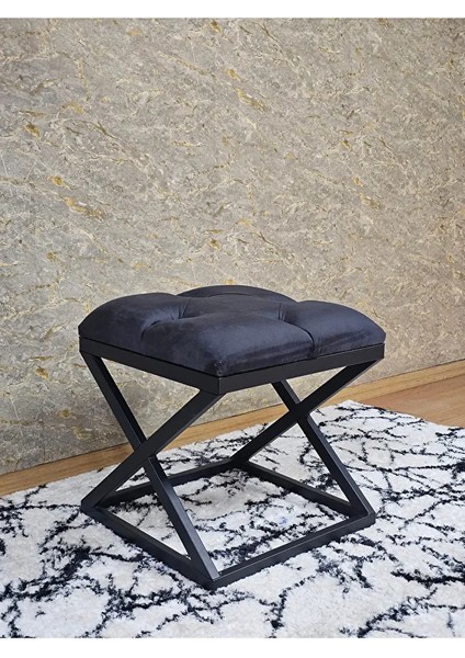 Siyah Boyalı 45 cm x 45 cm Çaprazlı Puf Bench Oturak Füme Renk 45 x 45 Boyut/ebat modelleri
