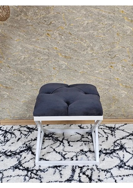 Beyaz Boyalı 45 cm x 45 cm Çaprazlı Puf Bench Oturak Füme Renk 45 x 45 Boyut/ebat fiyatları
