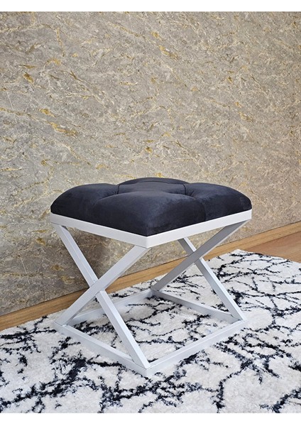 Beyaz Boyalı 45 cm x 45 cm Çaprazlı Puf Bench Oturak Füme Renk 45 x 45 Boyut/ebat modelleri