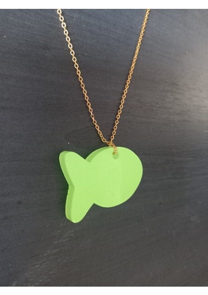 Karanlıkta Parlayan Fosforlu Gold Renk Metal Zincirli Balık Şekilli Kolye