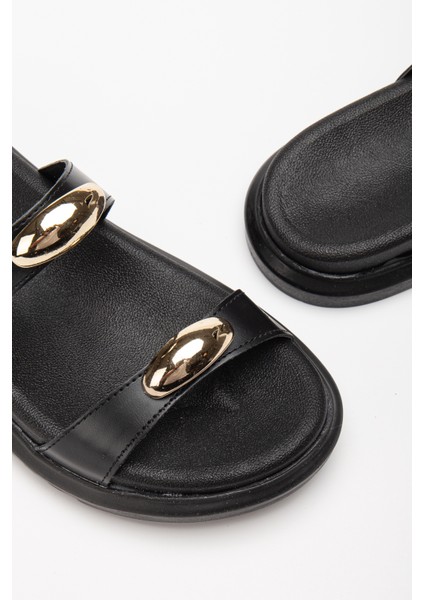 Kadın Siyah Çift Bantlı Toka Detaylı Terlik fırsatları