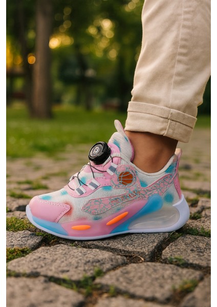 Çocuk Spor Ayakkabı Sneaker Renkli Desenli Boa Telli Bağcık Kız & Erkek Için Rahat ve Kaymaz Tabanlı