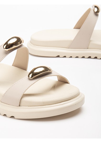 Kadın Bej Çift Bantlı Toka Detaylı Terlik fırsatları