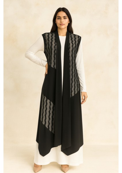 1504 Yelek Sim Şeritli Asimetrik Kesim Yelek Qys Yelek 1504 #23-04#