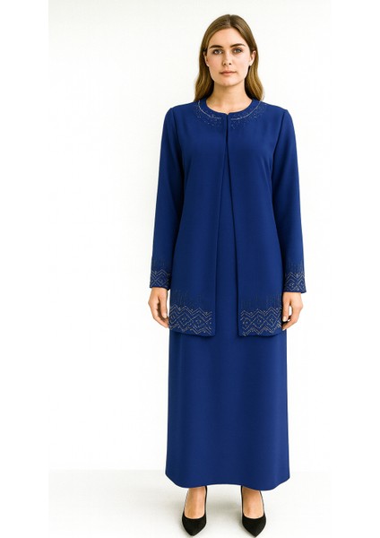 2460 Iç Elbisesi Sıfır Kol Dış Ceketin Kol Ucu ve Etek Uçları Taş Işlemeli Anne Elbise Qys Elbise 2460 #24-05#