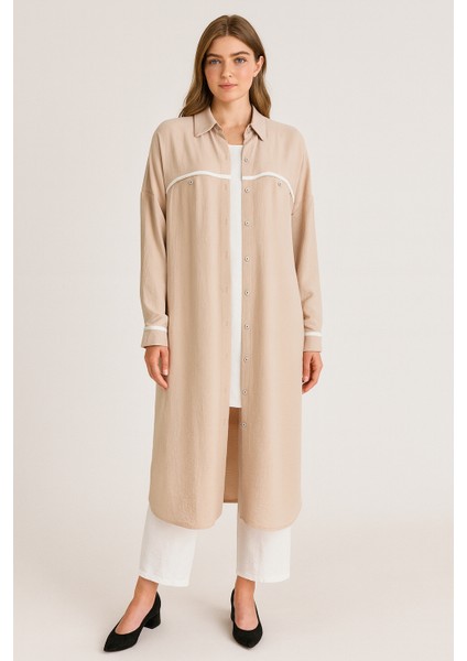 126 Önü Düğmeli Göğüs Bölgesi Çizgi Detaylı Gömlek Tunik 3 Lü Takım Gömlek Yaka Qys Takım #23-03#