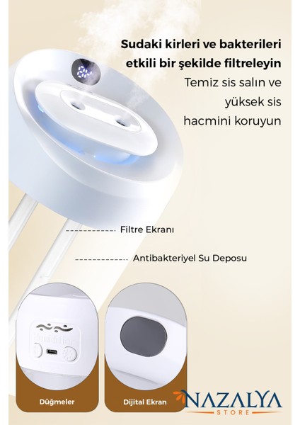 2 Litre Typ-C Girişli Işıklı Ultrasonik Hava Nemlendirici Buhar Makinesi Dijital