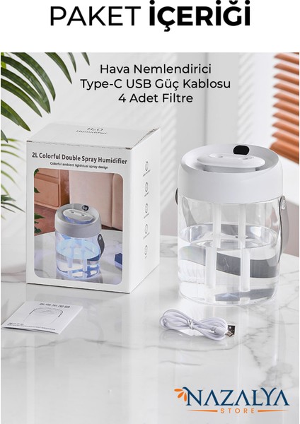 2 Litre Typ-C Girişli Işıklı Ultrasonik Hava Nemlendirici Buhar Makinesi Dijital fırsatları