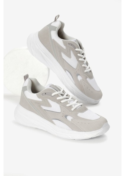 Erkek Gri Beyaz Faylon Taban Nefes Alabilen Kumaş Reflektörlü Dalgalı Desenli Spor Ayakkabı