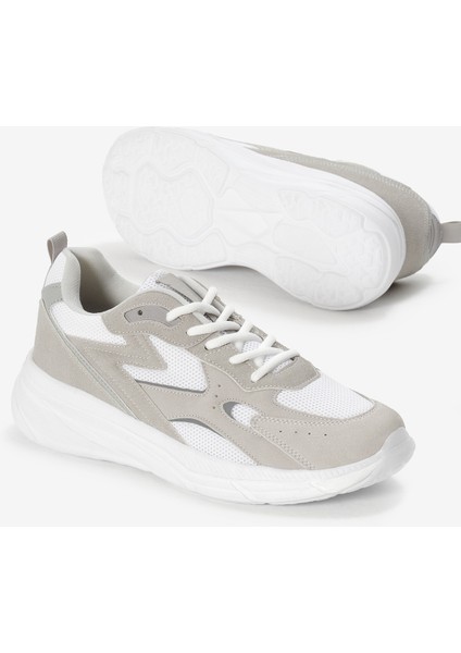 Erkek Gri Beyaz Faylon Taban Nefes Alabilen Kumaş Reflektörlü Dalgalı Desenli Spor Ayakkabı fırsatları