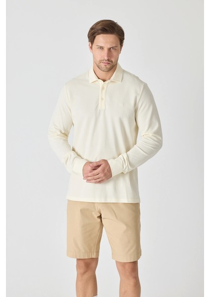 Erkek Uzun Kollu Polo Yaka Comfort Sweatshirt - Ekru fiyatları