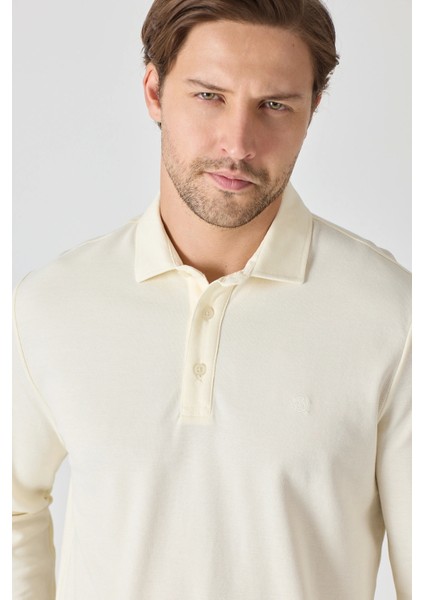 Erkek Uzun Kollu Polo Yaka Comfort Sweatshirt - Ekru modelleri
