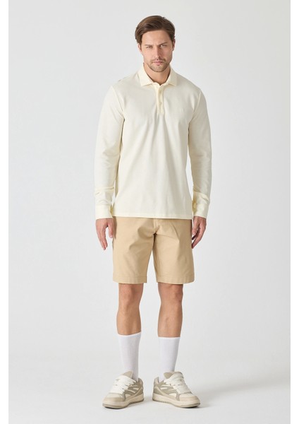 Erkek Uzun Kollu Polo Yaka Comfort Sweatshirt - Ekru